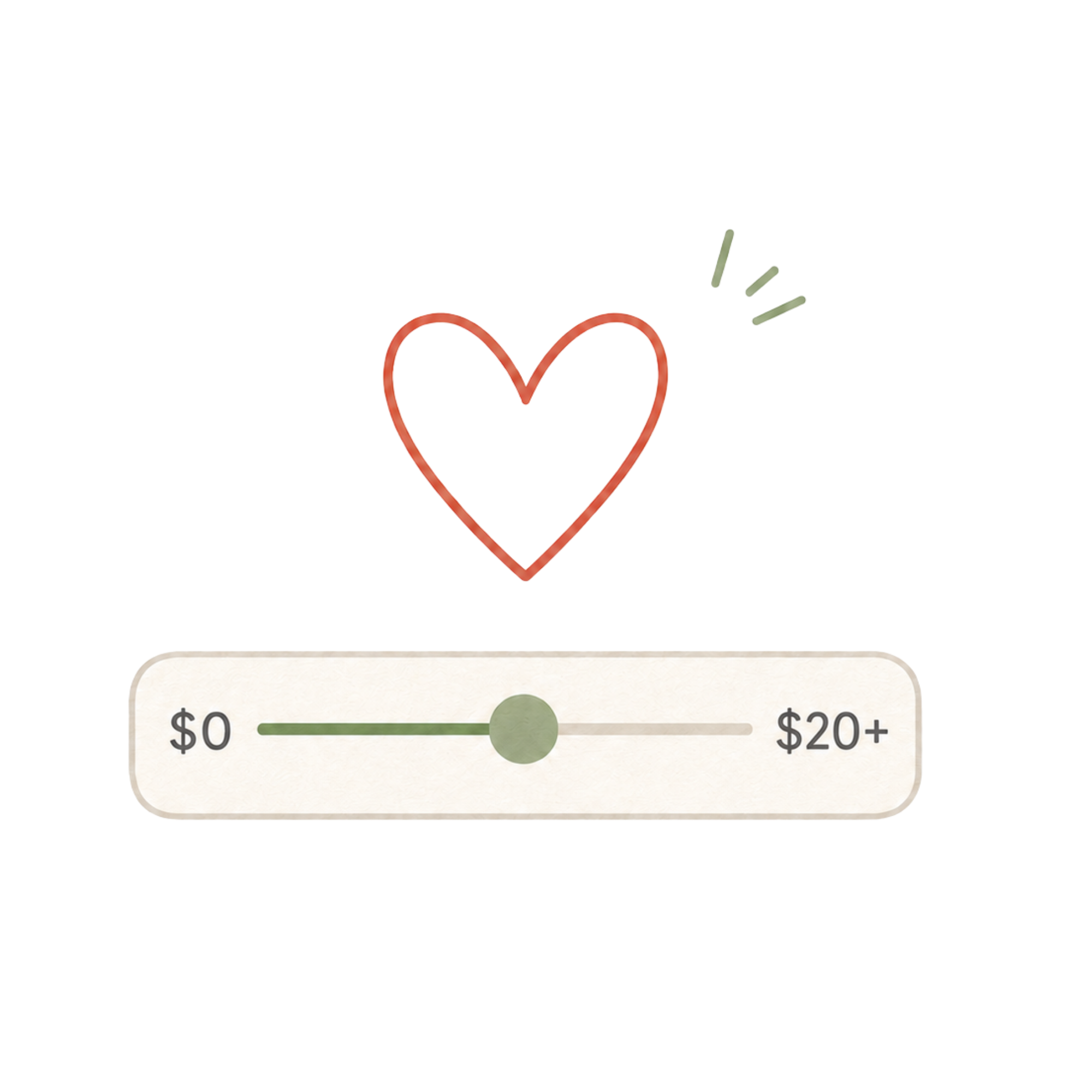 Pay what you can illustration with a slider and heart
